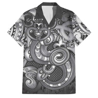 Aotearoa Maori Hei Tiki Family Matching Summer Maxi Dress and Hawaiian Shirt Kiwikiwi Kowhaiwhai Puhoro Motif LT9 Dad's Shirt - Short Sleeve Grey - Polynesian Pride