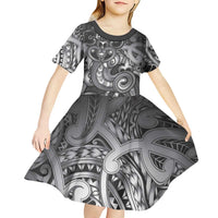 Aotearoa Maori Hei Tiki Kid Short Sleeve Dress Kiwikiwi Kowhaiwhai Puhoro Motif LT9 - Polynesian Pride