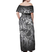 Aotearoa Maori Hei Tiki Off Shoulder Maxi Dress Kiwikiwi Kowhaiwhai Puhoro Motif
