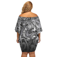 Aotearoa Maori Hei Tiki Off Shoulder Short Dress Kiwikiwi Kowhaiwhai Puhoro Motif