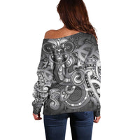 Aotearoa Maori Hei Tiki Off Shoulder Sweater Kiwikiwi Kowhaiwhai Puhoro Motif LT9 - Polynesian Pride