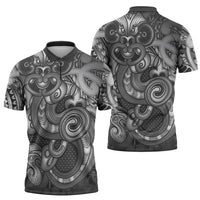 Aotearoa Maori Hei Tiki Zipper Polo Shirt Kiwikiwi Kowhaiwhai Puhoro Motif