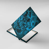 Aotearoa Maori Hei Tiki Canvas Wall Art Kikorangi Kowhaiwhai Puhoro Motif LT9 With Frame Blue - Polynesian Pride
