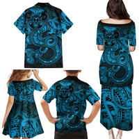 Aotearoa Maori Hei Tiki Family Matching Puletasi and Hawaiian Shirt Kikorangi Kowhaiwhai Puhoro Motif LT9 - Polynesian Pride