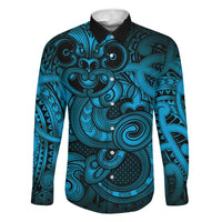 Aotearoa Maori Hei Tiki Family Matching Summer Maxi Dress and Hawaiian Shirt Kikorangi Kowhaiwhai Puhoro Motif LT9 Dad's Shirt - Long Sleeve Blue - Polynesian Pride
