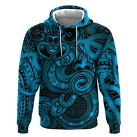 Aotearoa Maori Hei Tiki Hoodie Kikorangi Kowhaiwhai Puhoro Motif