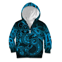 Aotearoa Maori Hei Tiki Kid Hoodie Kikorangi Kowhaiwhai Puhoro Motif