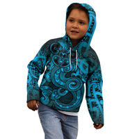 Aotearoa Maori Hei Tiki Kid Hoodie Kikorangi Kowhaiwhai Puhoro Motif