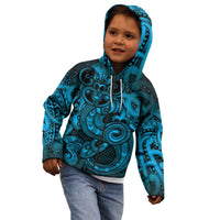 Aotearoa Maori Hei Tiki Kid Hoodie Kikorangi Kowhaiwhai Puhoro Motif