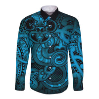 Aotearoa Maori Hei Tiki Long Sleeve Button Shirt Kikorangi Kowhaiwhai Puhoro Motif