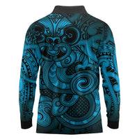 Aotearoa Maori Hei Tiki Long Sleeve Polo Shirt Kikorangi Kowhaiwhai Puhoro Motif