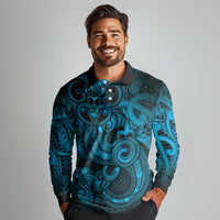 Aotearoa Maori Hei Tiki Long Sleeve Polo Shirt Kikorangi Kowhaiwhai Puhoro Motif