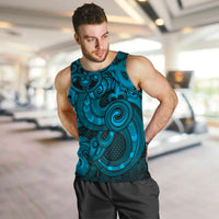 Aotearoa Maori Hei Tiki Men Tank Top Kikorangi Kowhaiwhai Puhoro Motif LT9 Blue - Polynesian Pride