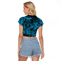 Aotearoa Maori Hei Tiki Raglan Cropped T Shirt Kikorangi Kowhaiwhai Puhoro Motif LT9 - Polynesian Pride