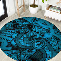 Aotearoa Maori Hei Tiki Round Carpet Kikorangi Kowhaiwhai Puhoro Motif LT9 Blue - Polynesian Pride