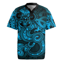 Aotearoa Maori Hei Tiki Rugby Jersey Kikorangi Kowhaiwhai Puhoro Motif LT9 Blue - Polynesian Pride