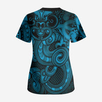 Aotearoa Maori Hei Tiki Scrub Top Kikorangi Kowhaiwhai Puhoro Motif LT9 - Polynesian Pride