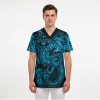 Aotearoa Maori Hei Tiki Scrub Top Kikorangi Kowhaiwhai Puhoro Motif LT9 - Polynesian Pride