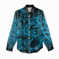 Aotearoa Maori Hei Tiki Women Casual Shirt Kikorangi Kowhaiwhai Puhoro Motif LT9 - Polynesian Pride