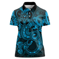 Aotearoa Maori Hei Tiki Women Polo Shirt Kikorangi Kowhaiwhai Puhoro Motif