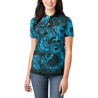 Aotearoa Maori Hei Tiki Women Polo Shirt Kikorangi Kowhaiwhai Puhoro Motif