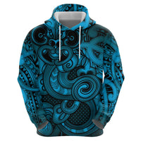 Aotearoa Maori Hei Tiki Zip Hoodie Kikorangi Kowhaiwhai Puhoro Motif LT9 - Polynesian Pride