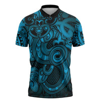 Aotearoa Maori Hei Tiki Zipper Polo Shirt Kikorangi Kowhaiwhai Puhoro Motif