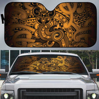 Aotearoa Maori Hei Tiki Auto Sun Shade Koura Kowhaiwhai Puhoro Motif LT9 Gold - Polynesian Pride