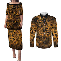 Aotearoa Maori Hei Tiki Couples Matching Puletasi and Long Sleeve Button Shirt Koura Kowhaiwhai Puhoro Motif