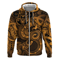 Aotearoa Maori Hei Tiki Hoodie Koura Kowhaiwhai Puhoro Motif LT9 Zip Hoodie Gold - Polynesian Pride