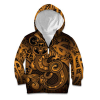 Aotearoa Maori Hei Tiki Kid Hoodie Koura Kowhaiwhai Puhoro Motif LT9 Zip Hoodie Gold - Polynesian Pride