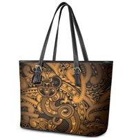Aotearoa Maori Hei Tiki Leather Tote Bag Koura Kowhaiwhai Puhoro Motif