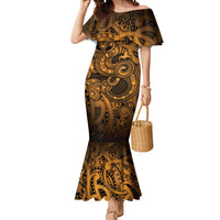 Aotearoa Maori Hei Tiki Mermaid Dress Koura Kowhaiwhai Puhoro Motif
