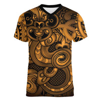 Aotearoa Maori Hei Tiki Women V-Neck T-Shirt Koura Kowhaiwhai Puhoro Motif