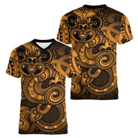 Aotearoa Maori Hei Tiki Women V-Neck T-Shirt Koura Kowhaiwhai Puhoro Motif