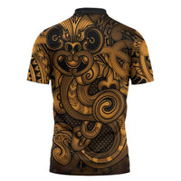 Aotearoa Maori Hei Tiki Zipper Polo Shirt Koura Kowhaiwhai Puhoro Motif