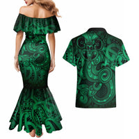 Aotearoa Maori Hei Tiki Couples Matching Mermaid Dress and Hawaiian Shirt Kakariki Kowhaiwhai Puhoro Motif LT9 - Polynesian Pride