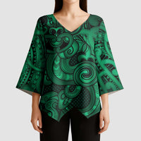 Aotearoa Maori Hei Tiki Kimono Sleeve Blouse Kakariki Kowhaiwhai Puhoro Motif LT9 - Polynesian Pride