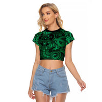 Aotearoa Maori Hei Tiki Raglan Cropped T Shirt Kakariki Kowhaiwhai Puhoro Motif LT9 Female Green - Polynesian Pride