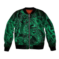 Aotearoa Maori Hei Tiki Sleeve Zip Bomber Jacket Kakariki Kowhaiwhai Puhoro Motif LT9 Unisex Green - Polynesian Pride