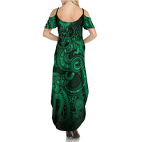 Aotearoa Maori Hei Tiki Summer Maxi Dress Kakariki Kowhaiwhai Puhoro Motif