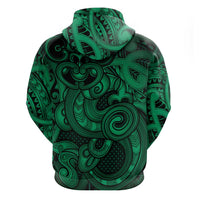 Aotearoa Maori Hei Tiki Zip Hoodie Kakariki Kowhaiwhai Puhoro Motif