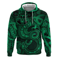 Aotearoa Maori Hei Tiki Zip Hoodie Kakariki Kowhaiwhai Puhoro Motif