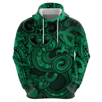 Aotearoa Maori Hei Tiki Zip Hoodie Kakariki Kowhaiwhai Puhoro Motif