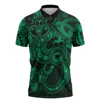 Aotearoa Maori Hei Tiki Zipper Polo Shirt Kakariki Kowhaiwhai Puhoro Motif
