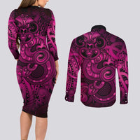 Aotearoa Maori Hei Tiki Couples Matching Long Sleeve Bodycon Dress and Long Sleeve Button Shirt Mawhero Kowhaiwhai Puhoro Motif LT9 - Polynesian Pride