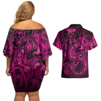 Aotearoa Maori Hei Tiki Couples Matching Off Shoulder Short Dress and Hawaiian Shirt Mawhero Kowhaiwhai Puhoro Motif LT9 - Polynesian Pride