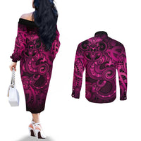 Aotearoa Maori Hei Tiki Couples Matching Off The Shoulder Long Sleeve Dress and Long Sleeve Button Shirt Mawhero Kowhaiwhai Puhoro Motif LT9 - Polynesian Pride