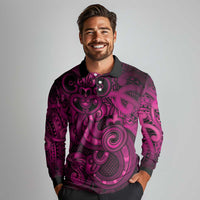 Aotearoa Maori Hei Tiki Long Sleeve Polo Shirt Mawhero Kowhaiwhai Puhoro Motif