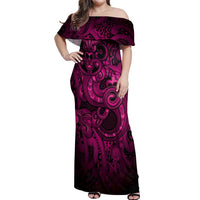 Aotearoa Maori Hei Tiki Off Shoulder Maxi Dress Mawhero Kowhaiwhai Puhoro Motif LT9 Women Pink - Polynesian Pride